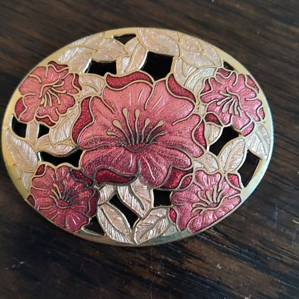 Vintage 1980s 1990s Fish & Crown Cloisonne Brooch